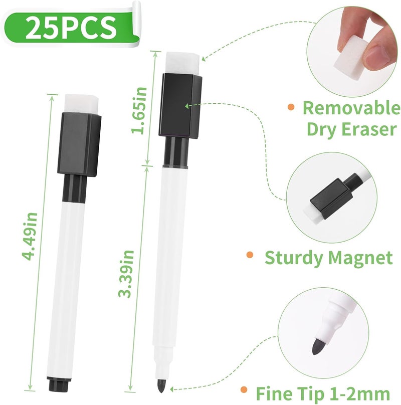 JEFURE 200 Pcs Black Magnetic Dry Erase Markers with Eraser Cap, White Board Mini Dry erase Markers Bulk, Fine Point Tip Student White Board Markers for Teachers Office School Supplies - Image 2